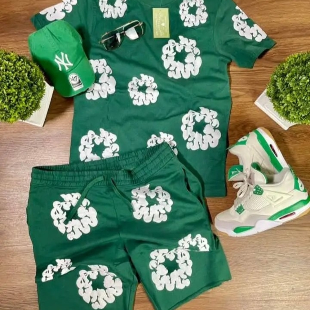 Green Graphic Tee and Shorts Set